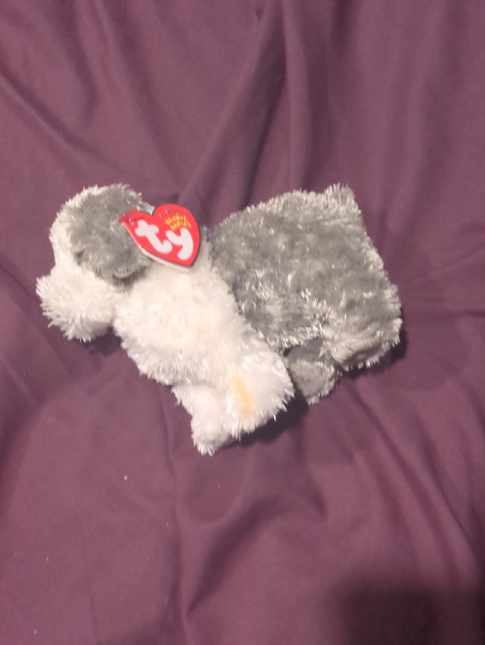 Ty Small Plush Dog "HERDER" NWT- Gray and White